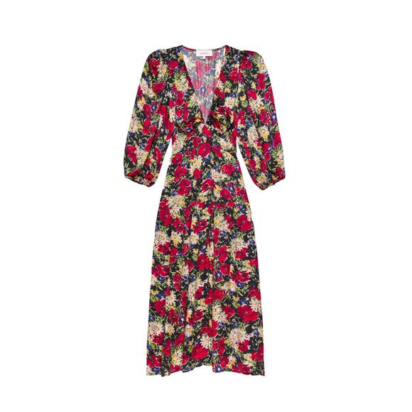 The Great. Brook Hidden Garden Floral Satin Midi Dress Size 1/S - Picture 3 of 8
